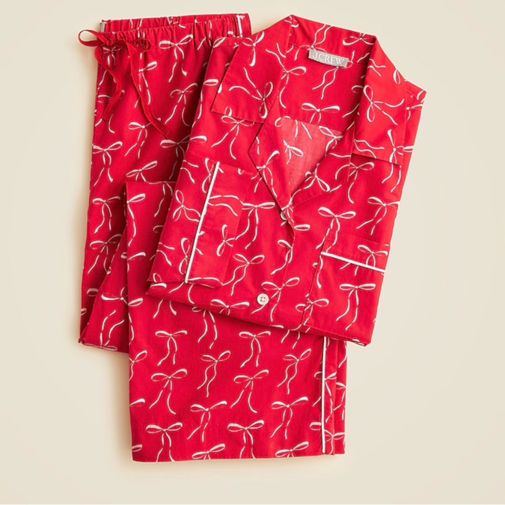 Cotton poplin pajama pant set in vintage bow print